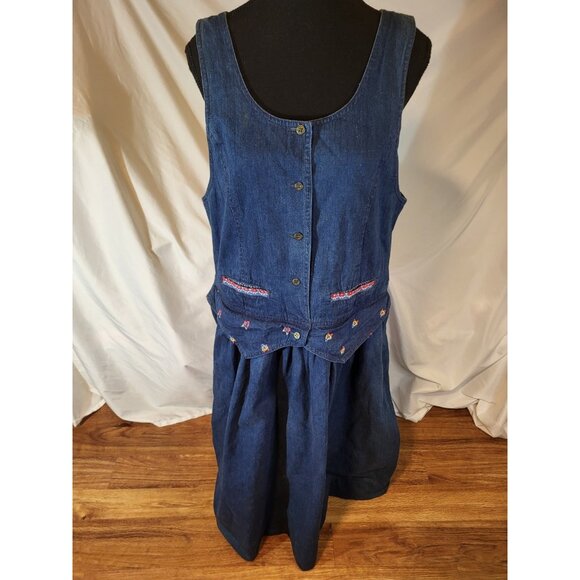 Vintage Susan Bristol Size 12 Denim Embroidered Dress Modest - Picture 1 of 11